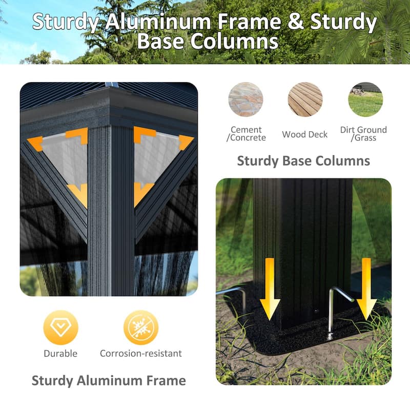 VEIKOUS Aluminum Double Hardtop Gazebo Pergola for Patio, Lawn, and Garden with Removable Netting