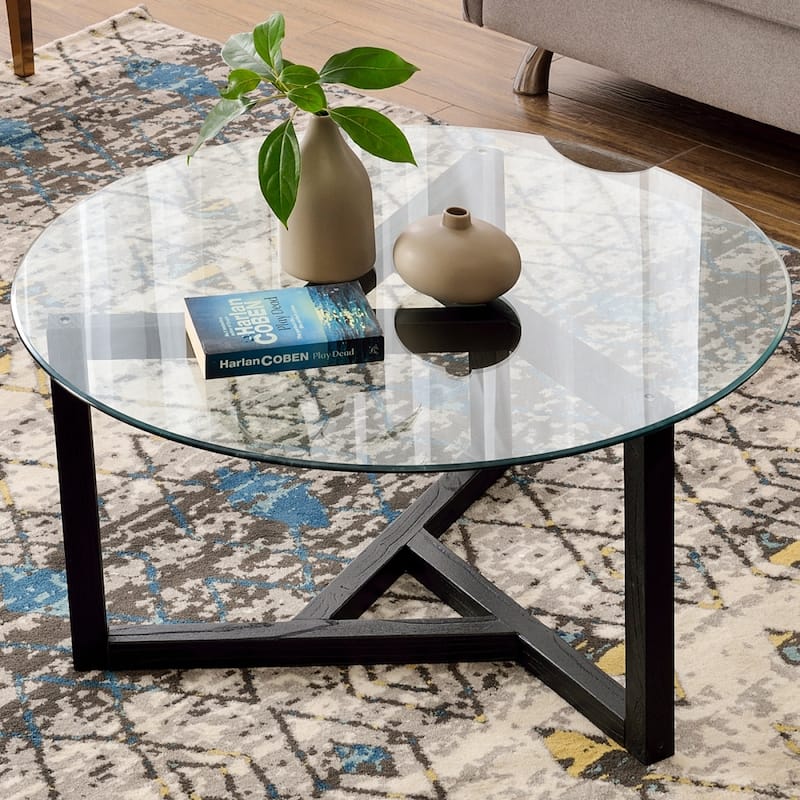 Modern Coffee Table with Tempered Glass Top - Bed Bath & Beyond - 36908181