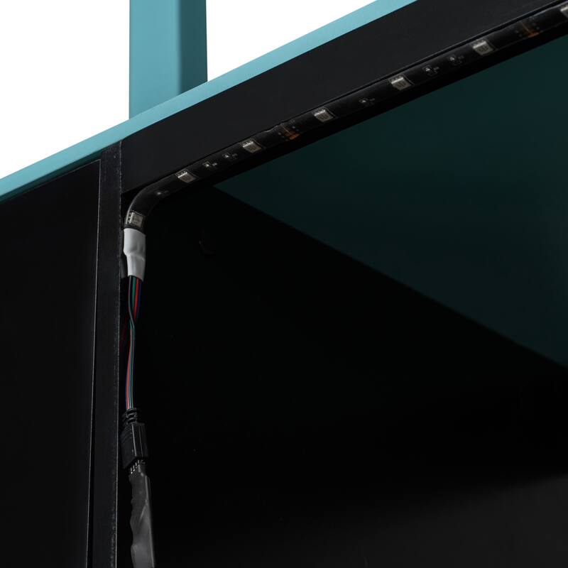 RGB Gaming Loft Bed with Desk, Light Strip, Display Wall, Storage Shelves, Sliding Access Door and Drawers, No Box Spring Needed