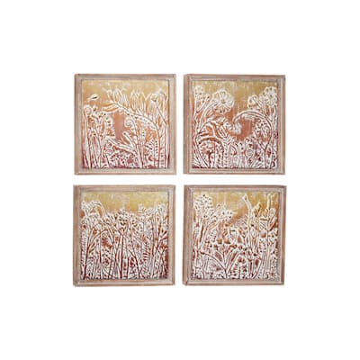 Gold Metal Eclectic Wall Decor Floral and botanical (Set of 4)