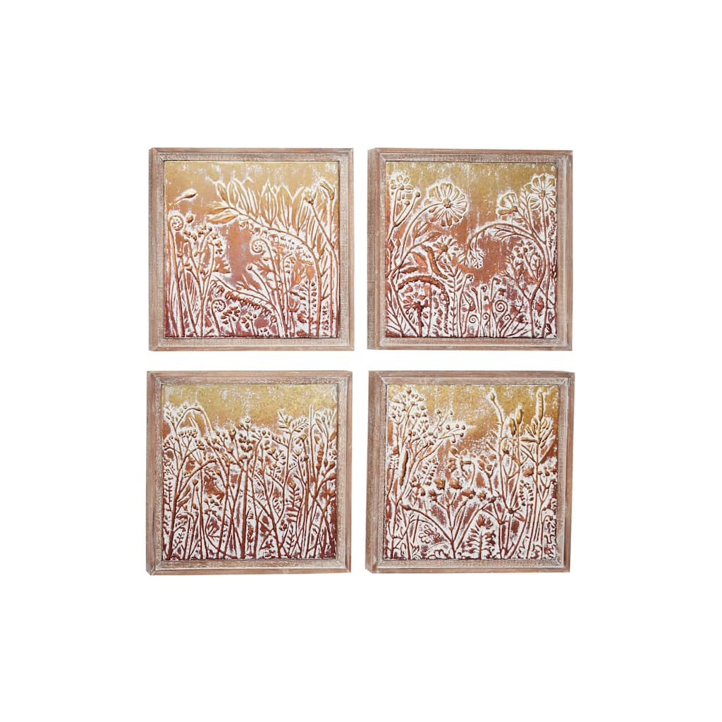 Gold Metal Eclectic Wall Decor Floral and botanical (Set of 4)
