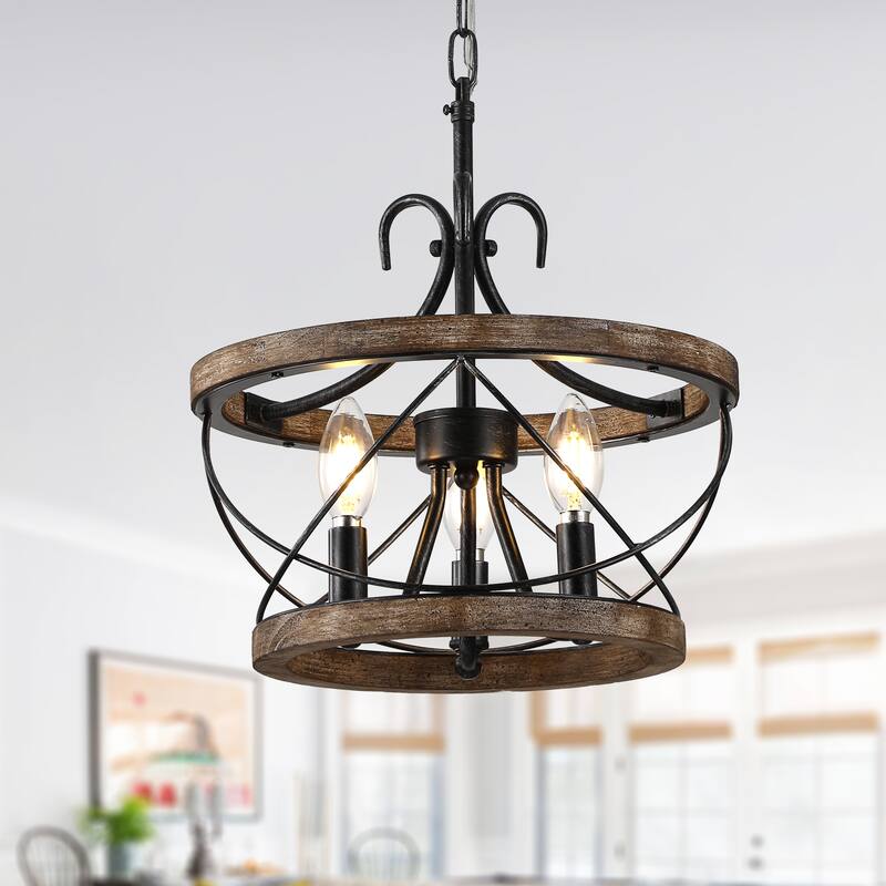 Oaks Aura 5-Light Farmhouse Wood Chandelier, Drum Chandelier for Dining Room Height Adjustable