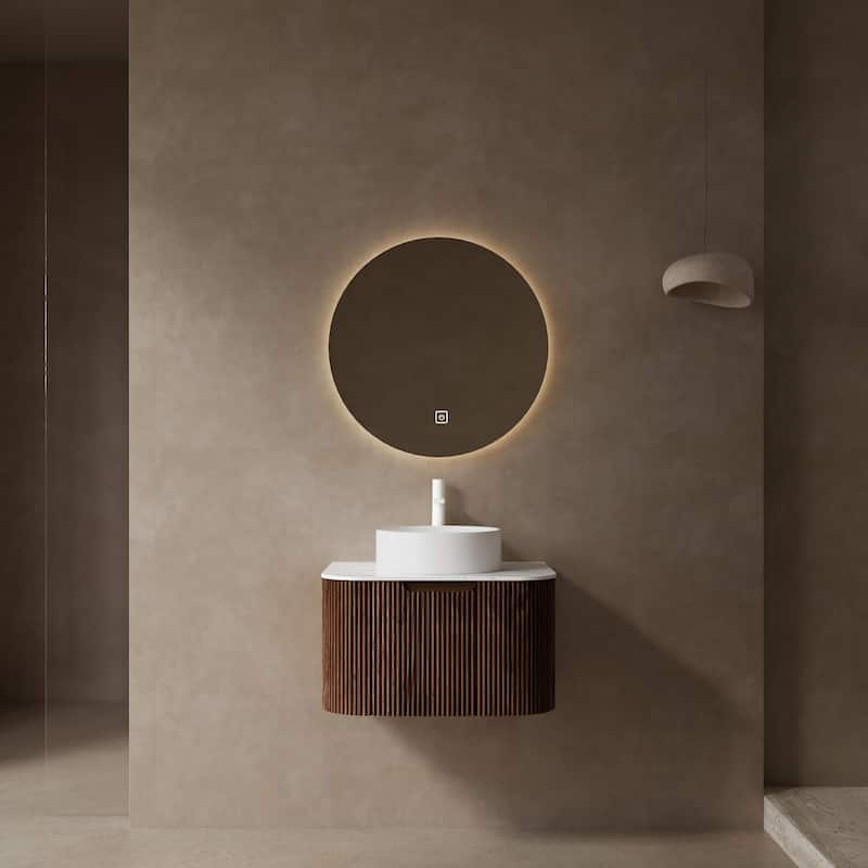 24" Bathroom Vanity with Sink, Wall-Mounted Bathroom Storage Cabinet with Drawer, White Ceramic Basin without Faucet - Walnut,White