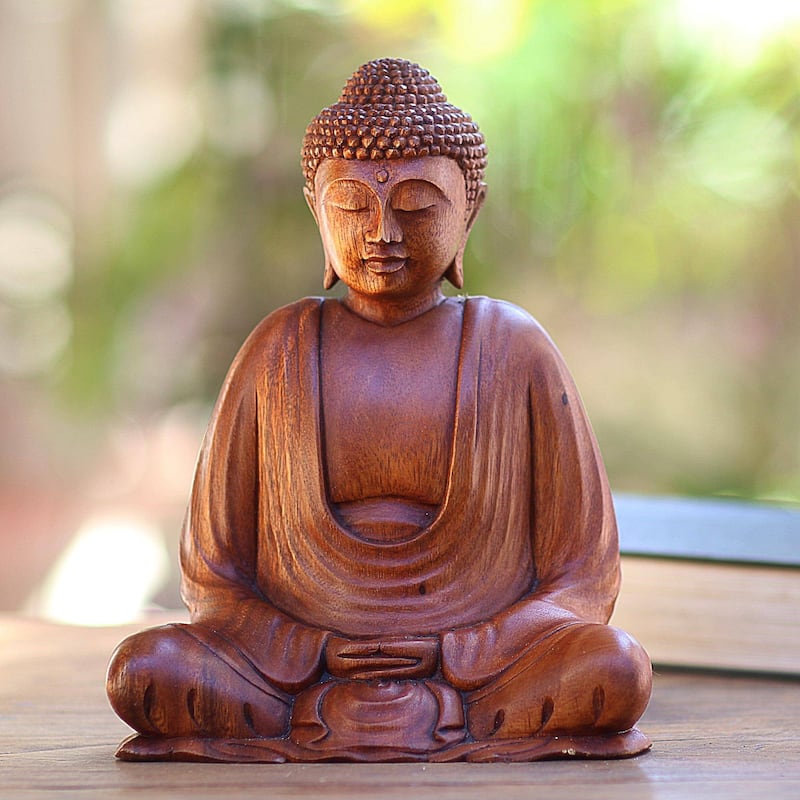 Handmade Serenity Buddha Wood statuette (Indonesia)
