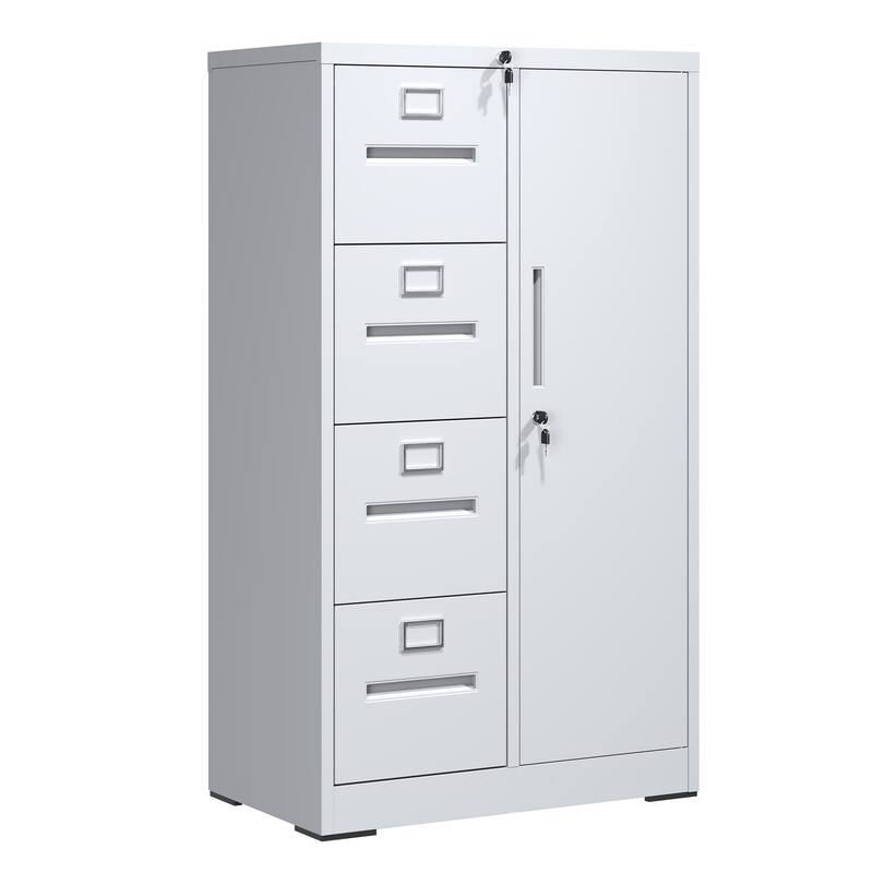 Metal Storage Vertical Filing Cabinet with Lock, Steel File Locker with 4 Drawers and 1 door
