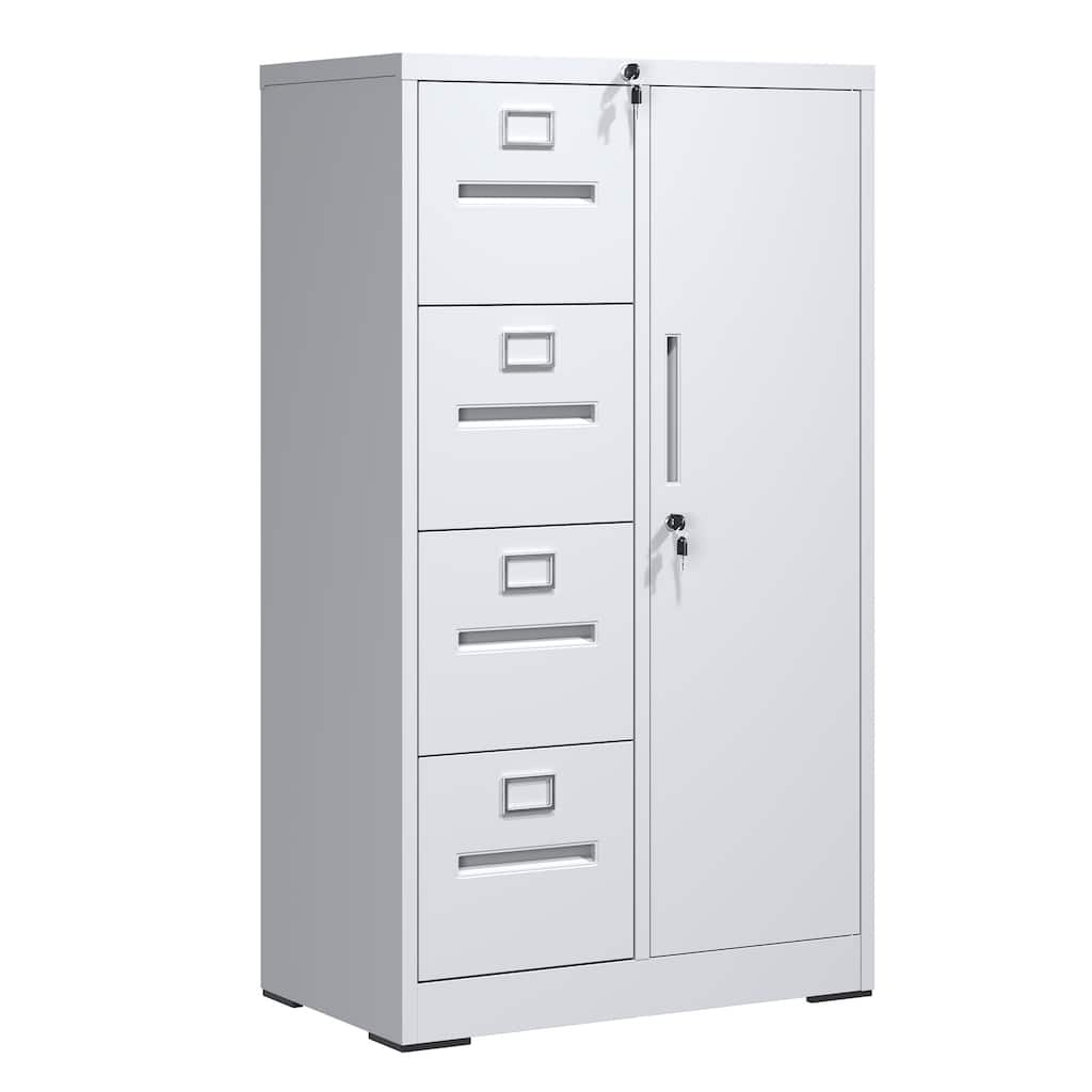 Metal Storage Vertical Filing Cabinet with Lock, Steel File Locker with 4 Drawers and 1 door