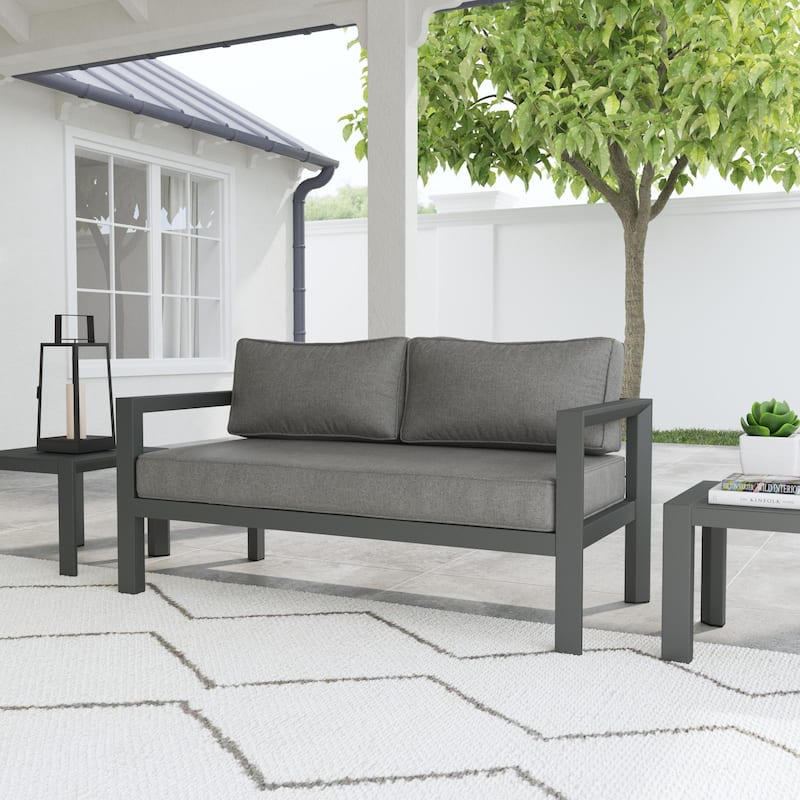Grayton Gray Aluminum Outdoor Aluminum Loveseat - 61" x 32" x 29"