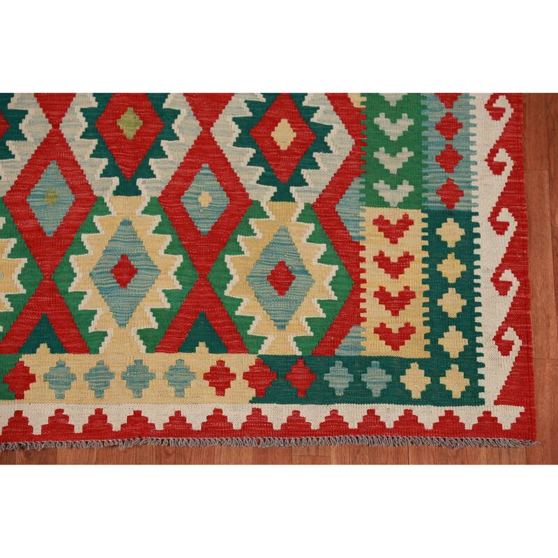 Hand Woven Oriental 100% Wool Carpet Southwestern All-Over Multi-Colored Kilim Area Rug - 7' 9'' X 5' 10''