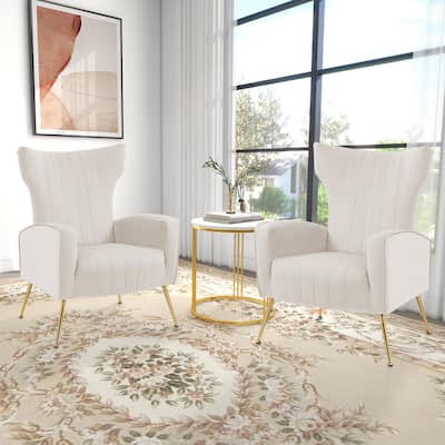 Mid-Century Velvet Wingback Accent Chair with Metal Legs