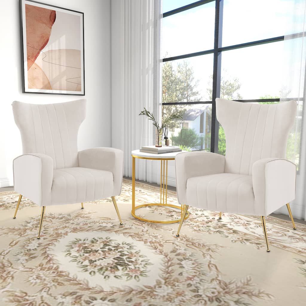 Mid-Century Velvet Wingback Accent Chair with Metal Legs