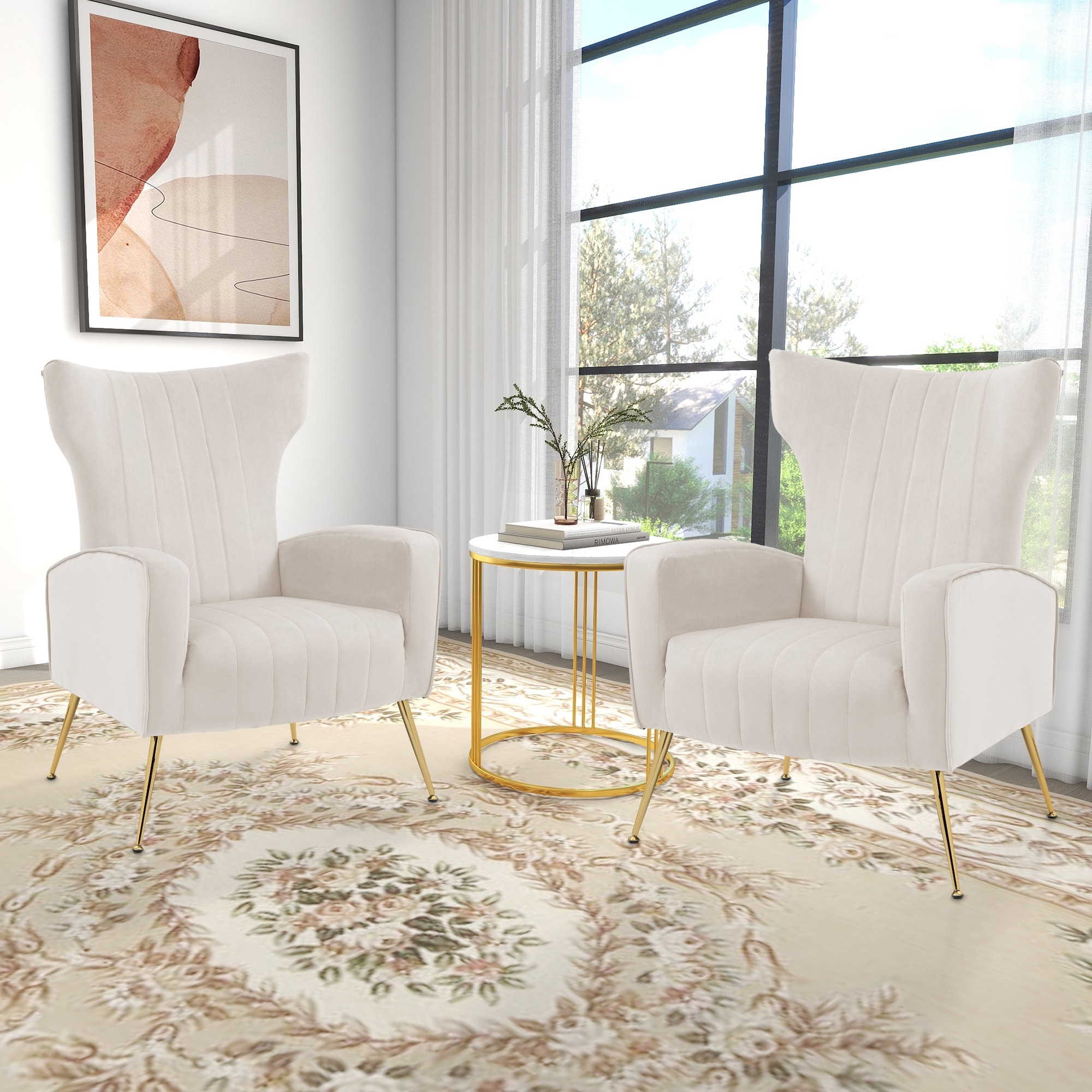 Mid-Century Velvet Wingback Accent Chair with Metal Legs