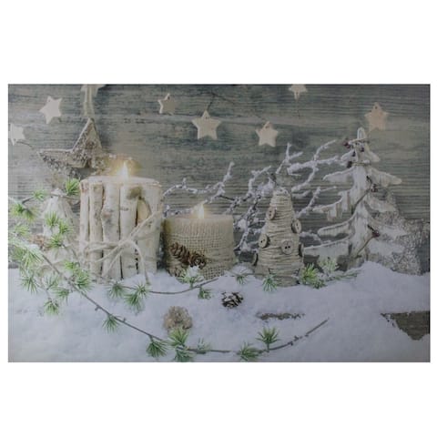 Country Rustic Winter Christmas LED Canvas Wall Art 23.5 x 15.5