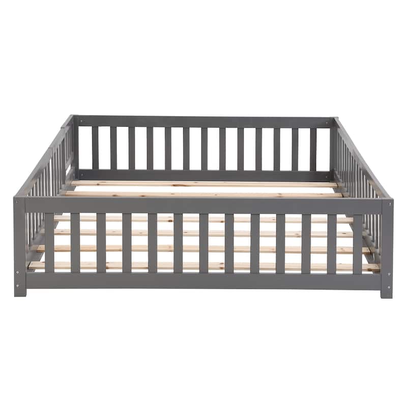 Full Size Wood Platform Bed Frame with Door, Fence