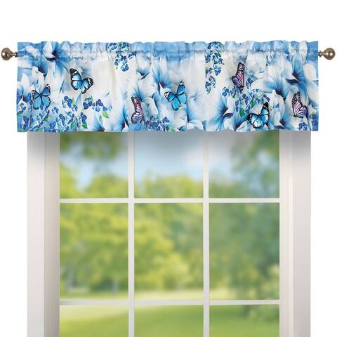 Blue Butterfly Floral Garden Window Valance - 8.000 x 6.000 x 1.000