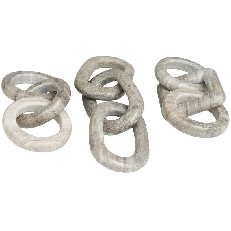 Marble Geometric 3 Link Chain Sculpture with Various Shapes (Set of 3) - Black, White, Gray