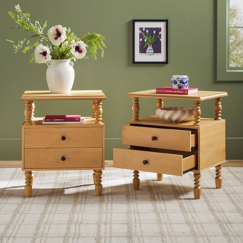 Walker Edison Easy Assembly Solid Wood 2-Drawer Nightstand (Set of 2)