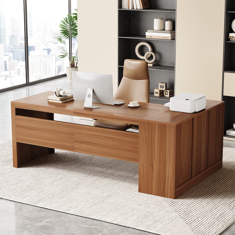 78.7" L-Shaped Executive Desk, Large Home Office Corner Desk with 2 File Drawers & Storage Shelves