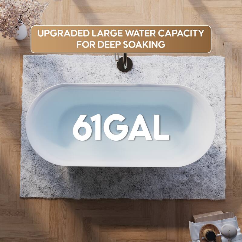 Glossy White Freestanding Soaking Bathtub, 100% Pure Virgin Acrylic with Drain And Overflow