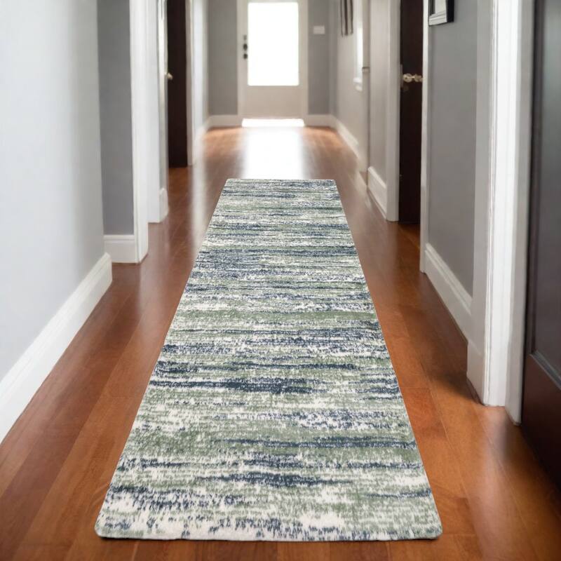 HomeRootsStriped Industrial Runner Area Rug - 90.55' X '26.77' X '0.98 - Blue/Green