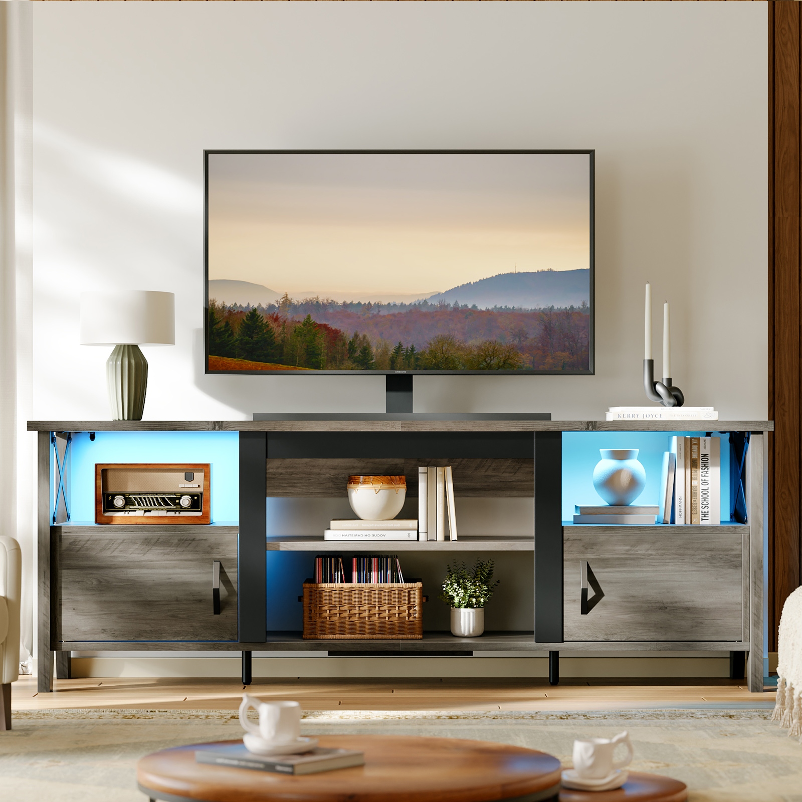 人気海外ブランドアイテム｜ファッション通販 Farmhouse TV Stand for 70 Inch TV with LED Light,63 スーツ・フォーマル・ドレス