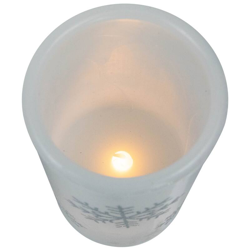 LED Flameless Flickering Wax Pillar Snowflake Christmas Candles - 6" - Set of 3