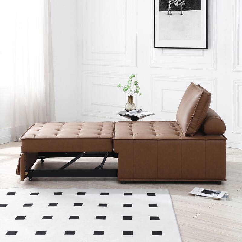 Multi-Purpose Ottoman Sofa Bed with Removable Backrest, Faux Leather