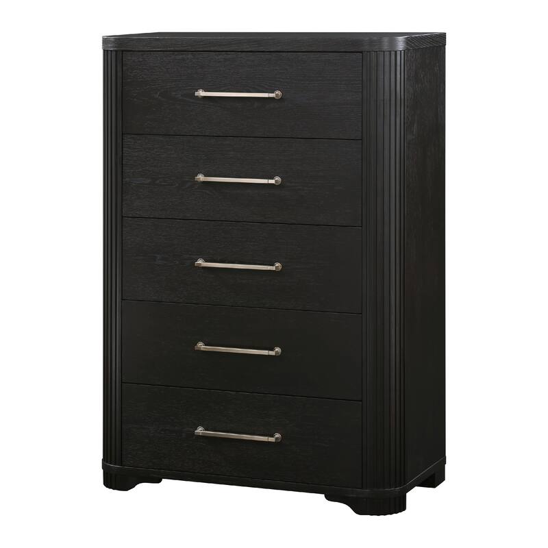 Chas Tall Dresser Chest, 5 Drawers Brass Bar Handles, Charcoal Black