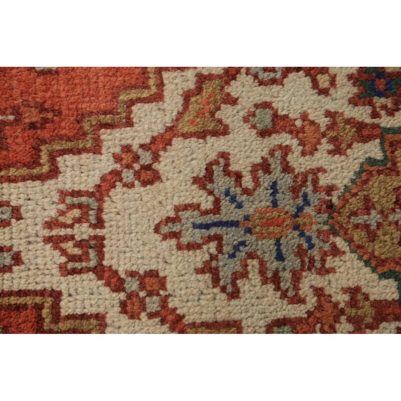 Ivory & Orange Heriz Serapi Indian Foyer Rug Handmade Wool Carpet - 3'0"x 5'1"