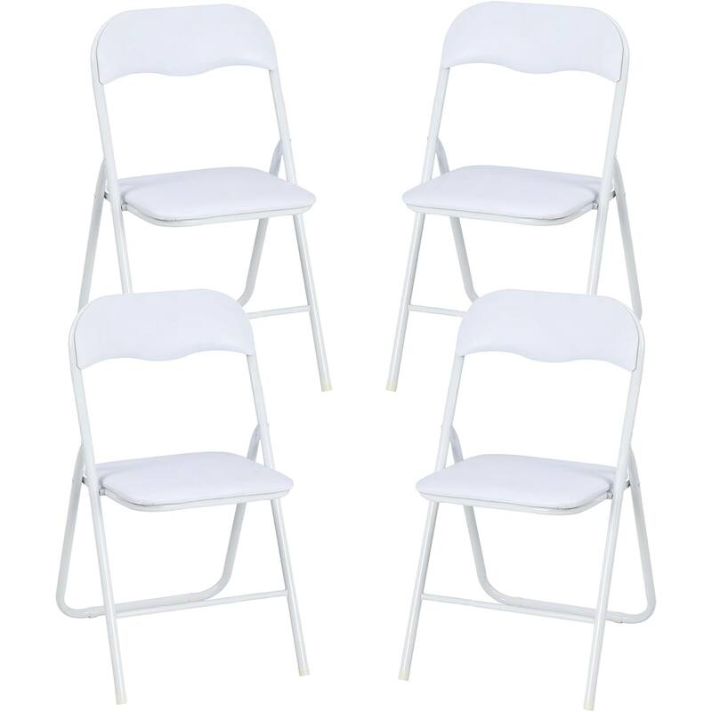 4 Folding Chairs with Cushion, with Non-Slip Feet Pads - White