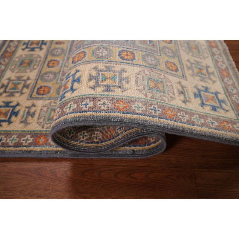 Grey Traditional Kazak Accent Rug Hand-Knotted Wool Carpet - 2'9" x 4'2"
