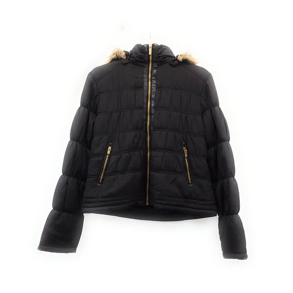 Shop Maralyn Me Women S Faux Fur Trim Puffer Coat Jacket Black Large Overstock 29060122
