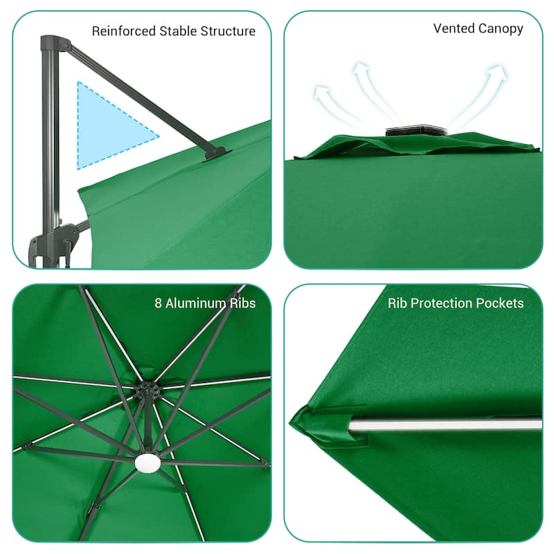 LIVOOSUN 11.5x9FT LED Cantilever Patio Umbrella Solution-Dyed Fabric w/Base