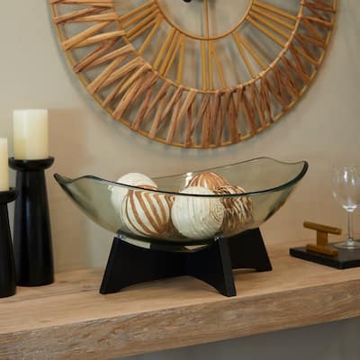 Clear Glass Kitchen Serving Bowl with Black Wooden Stand