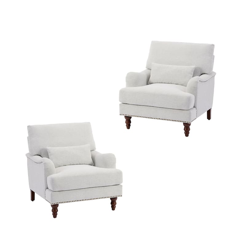 Set of 2 Mid Century Chenille Upholstered Accent Chairs