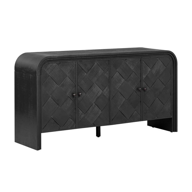 Versatile Console Table Sideboard with Woven Design Wood Doors and Solid Wood Veneer,Buffet Sideboard