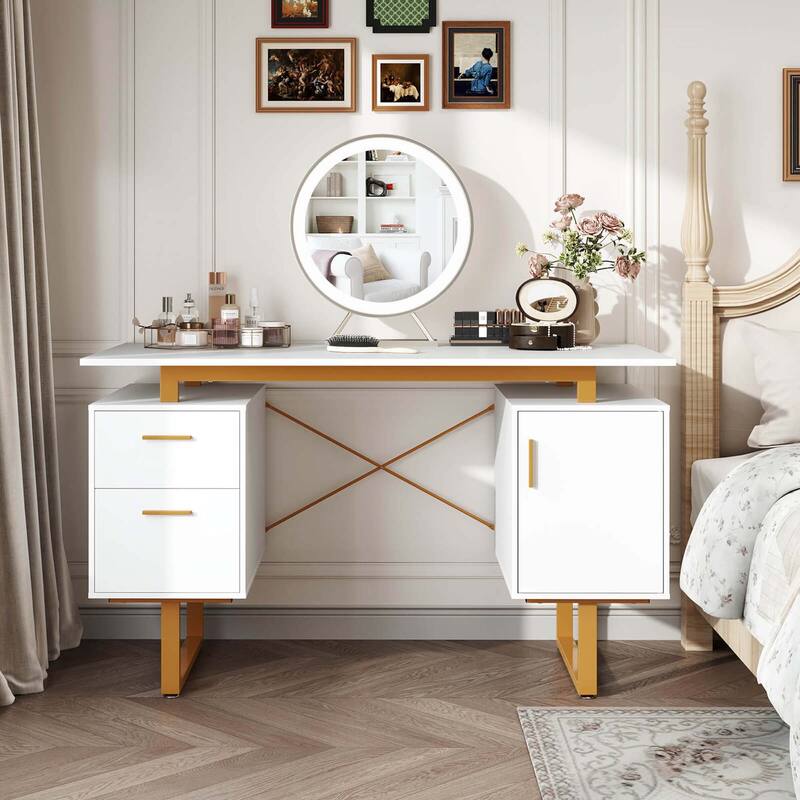 Costway 51" Home Office Desk with Floating Desktop Dual Drawers
