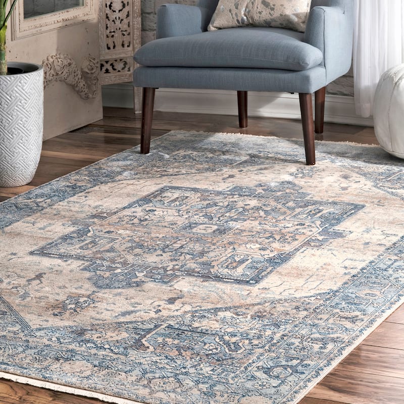 Nuloom Camila Faded Medallion Fringe Area Rug - 3' x 5' - Light Blue - Runner