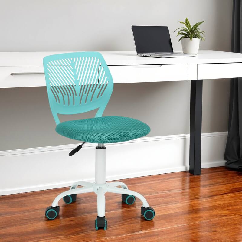 Turquoise and White Adjustable Height Swivel Rolling Office Chair - Turquoise