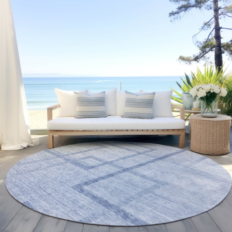 Machine Washable Indoor/ Outdoor Chantille Contemporary Geo Rug - Sky - 8' x 8'