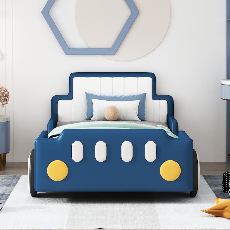Race Car-Shaped Platform Bed with Wheels