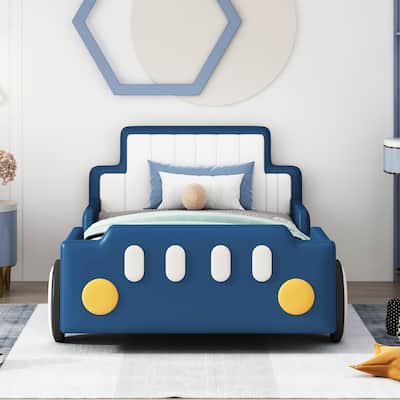 Race Car-Shaped Platform Bed with Wheels