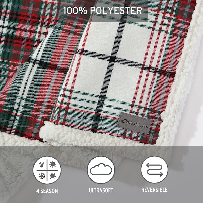 Eddie Bauer Cotton Flannel/Shearling Reverse Throw Blanket