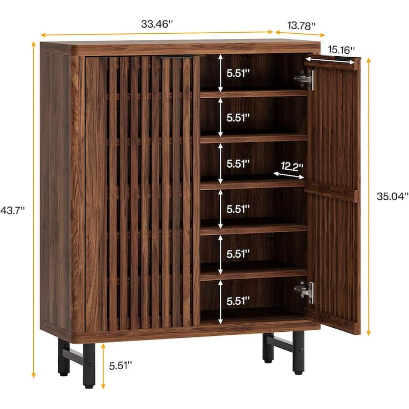 Versatile 6 Tier Shoe Cabinet with Adjustable Shelves Dual Louver Doors Wide Countertop - 33.46" x 13.78" x 43.31"
