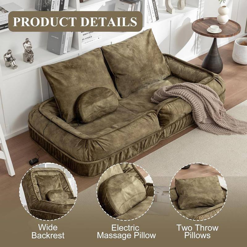 70" Adjustable Bean Bag Sofa Bed for Humans & Pets with Massage Pillow & 2 Soft Pillows , Velvet Waterproof Cover