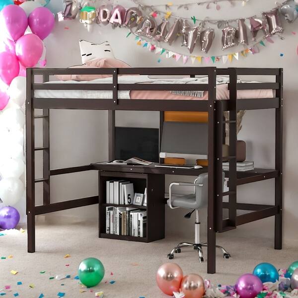 slide 2 of 27, Full size Loft Bed With Desk and Writing Board,2 Drawers Cabinet for Home Espresso