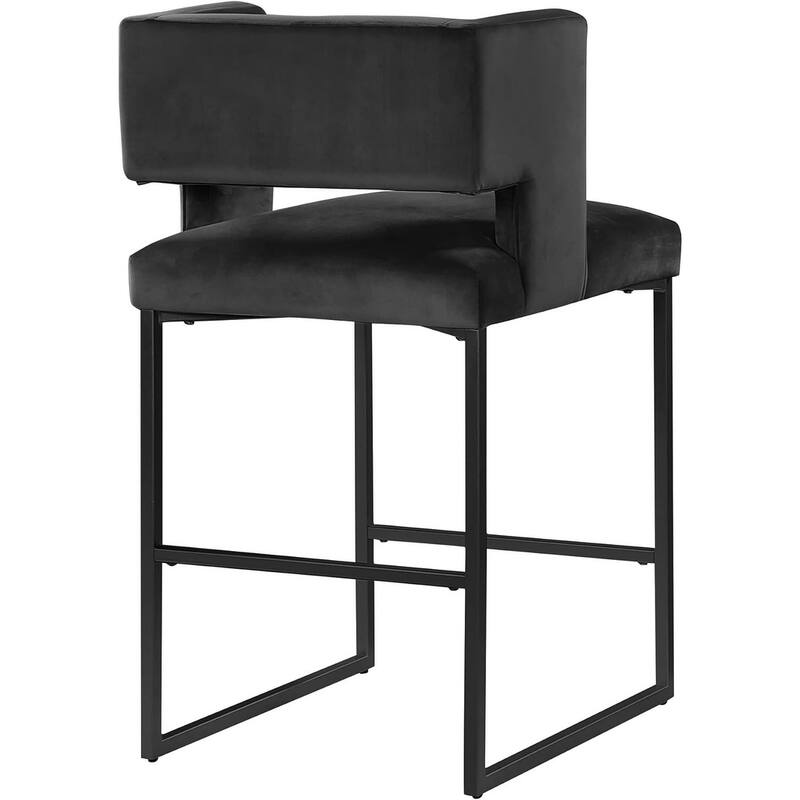 Modern Contemporary 27 Inch Counter Stool Set of 2 with Velvet Upholstery, Black Metal Legs, Kitchen Side Stool