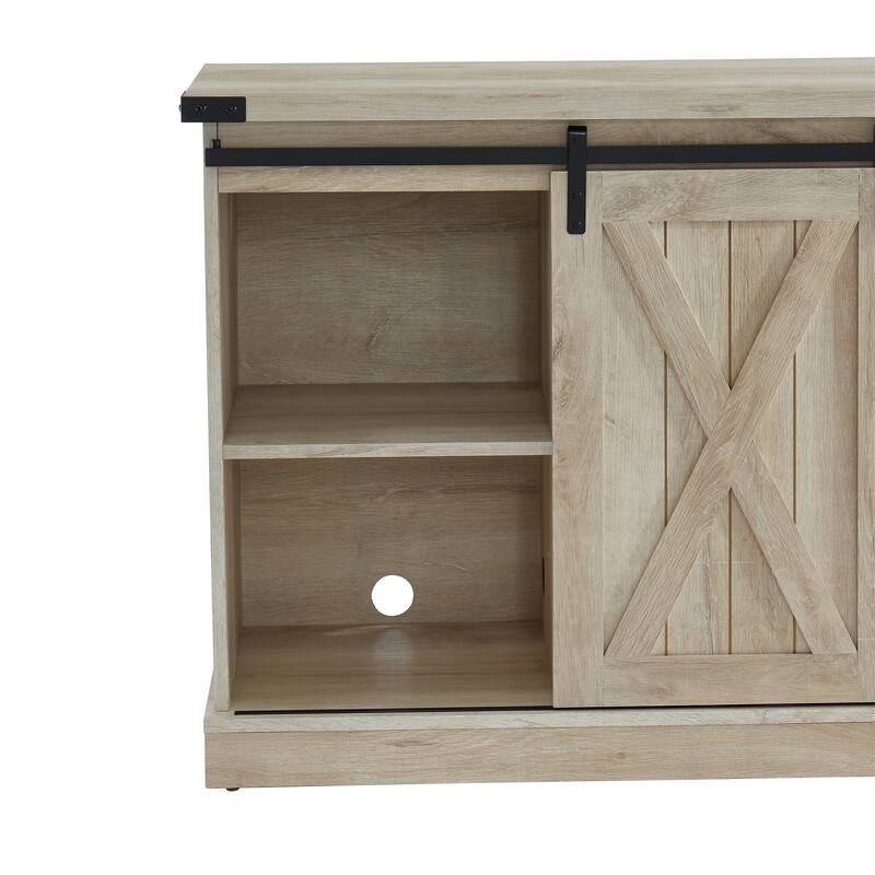 54" Farmhouse Sliding Barn Door TV Stand for TV up to 60 Inch Flat Screen