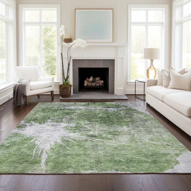 Machine Washable Indoor/ Outdoor Chantille Modern Tree Grain Rug - Aloe - 5' x 7'6"