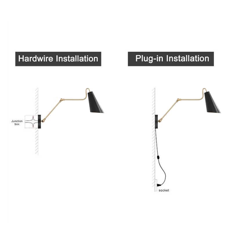 Wylan Modern 1Light Plugin Black Gold Swing Arm Lights Metal Wall