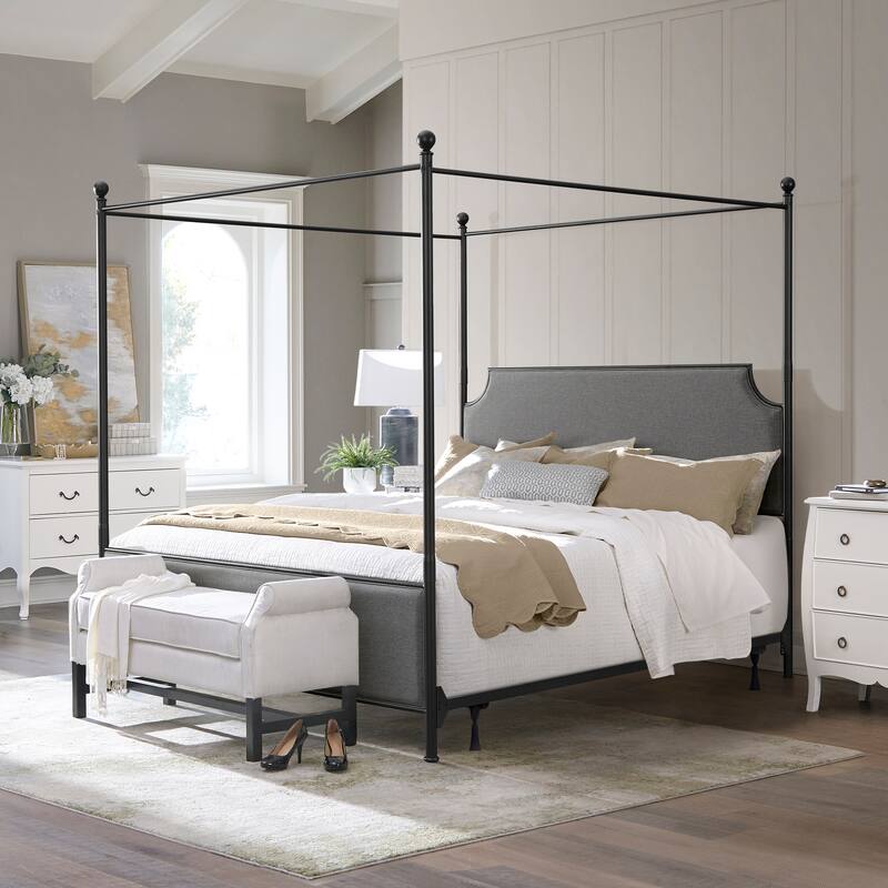 McArthur Metal and Upholstered Canopy Bed - Matte Black/Gray - King